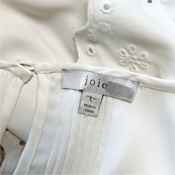 JOIE 70s Eyelet Embroidered Ruffle Pintuck Long Poet Sleeve Peasant Blouse L - Picture 8 of 14